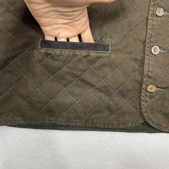 Woolrich Fleece Lined Canvas Quilted Button Vest Size L Saddle Brown Equestrian - Picture 6 of 12